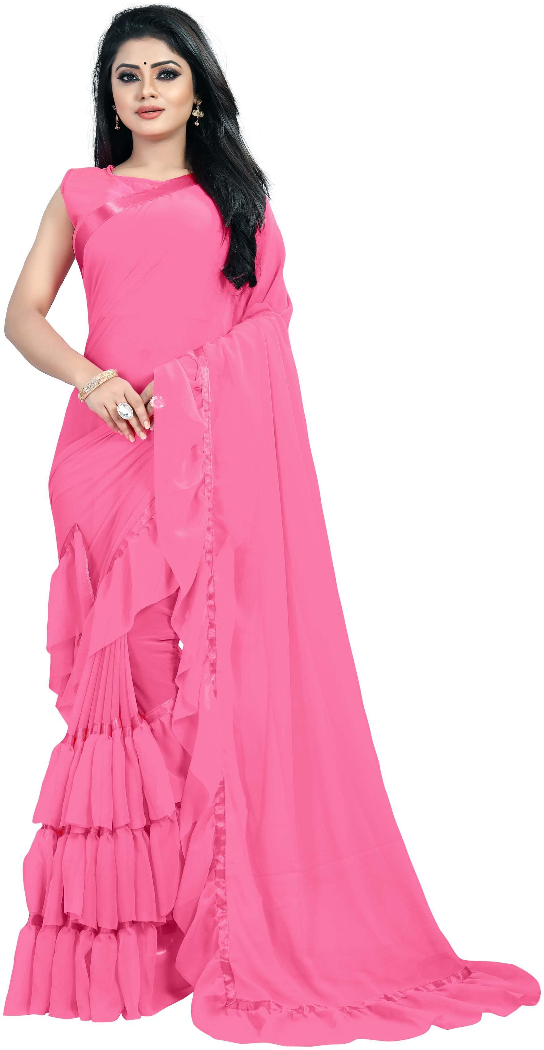 

Anjaneya Sarees Pink Georgette Universal Saree With Blouse