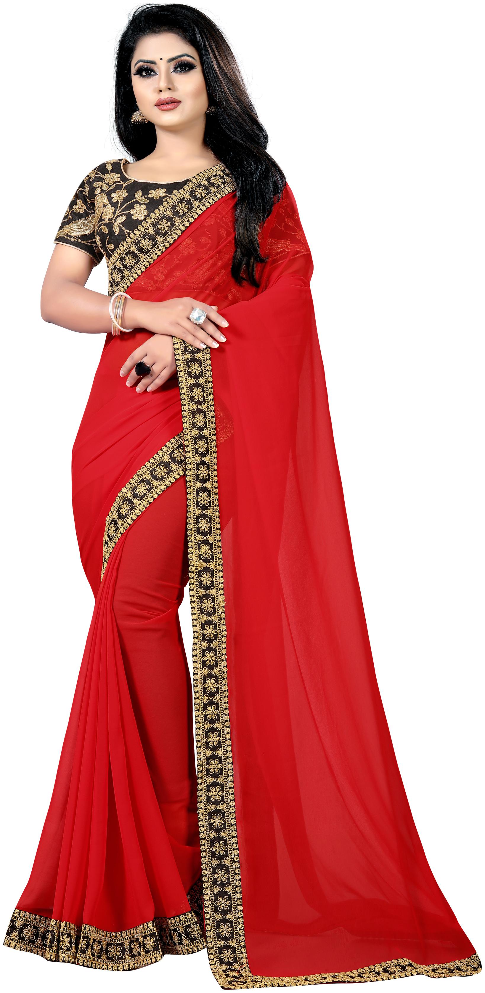 

Anjaneya Sarees Red Georgette Saree With Blouse