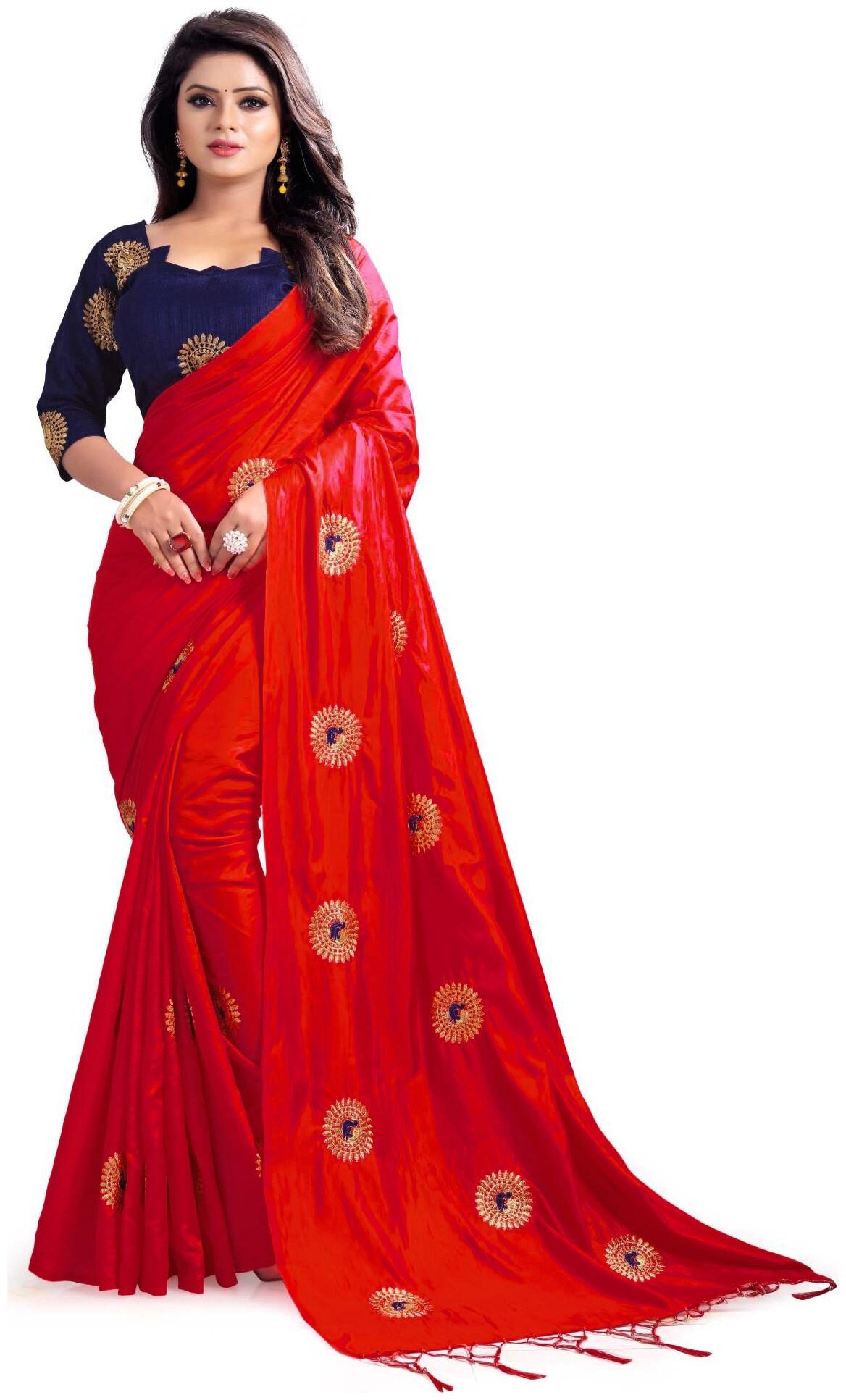 

Anjaneya Sarees Silk Universal Embroidered Saree-Red
