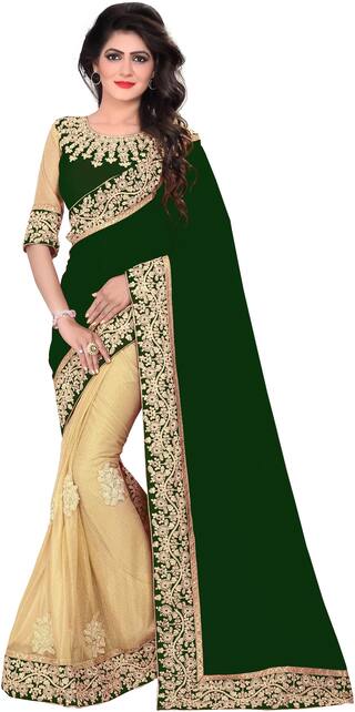 Anjaneya Sarees Green Embroidered Universal Half & Half Saree , With blouse