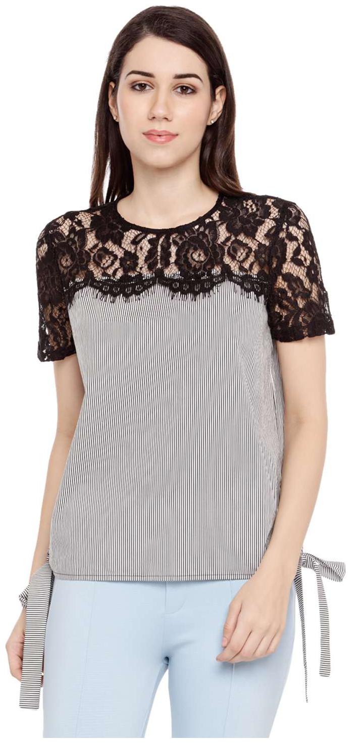 

Annabelle By Pantaloons Women Striped Regular top - Black