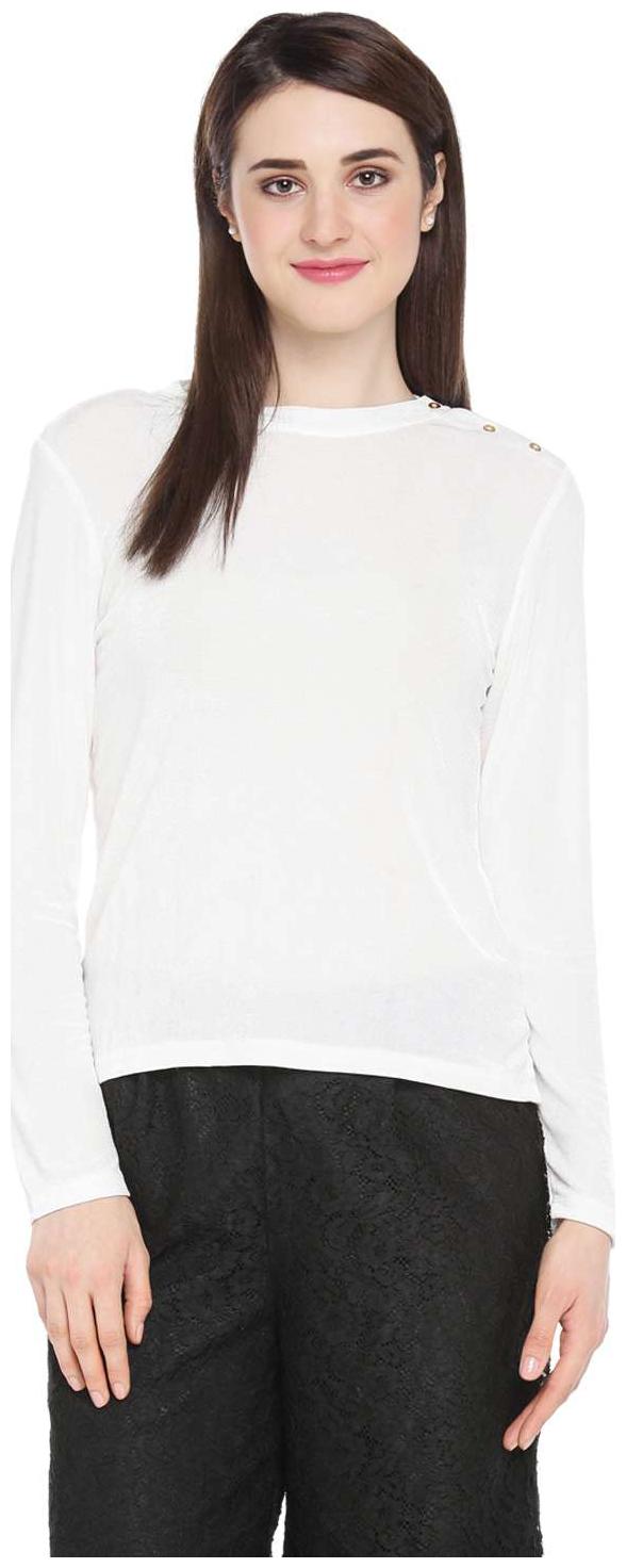 

Annabelle by Pantaloons Women s White Solid Blended Tops