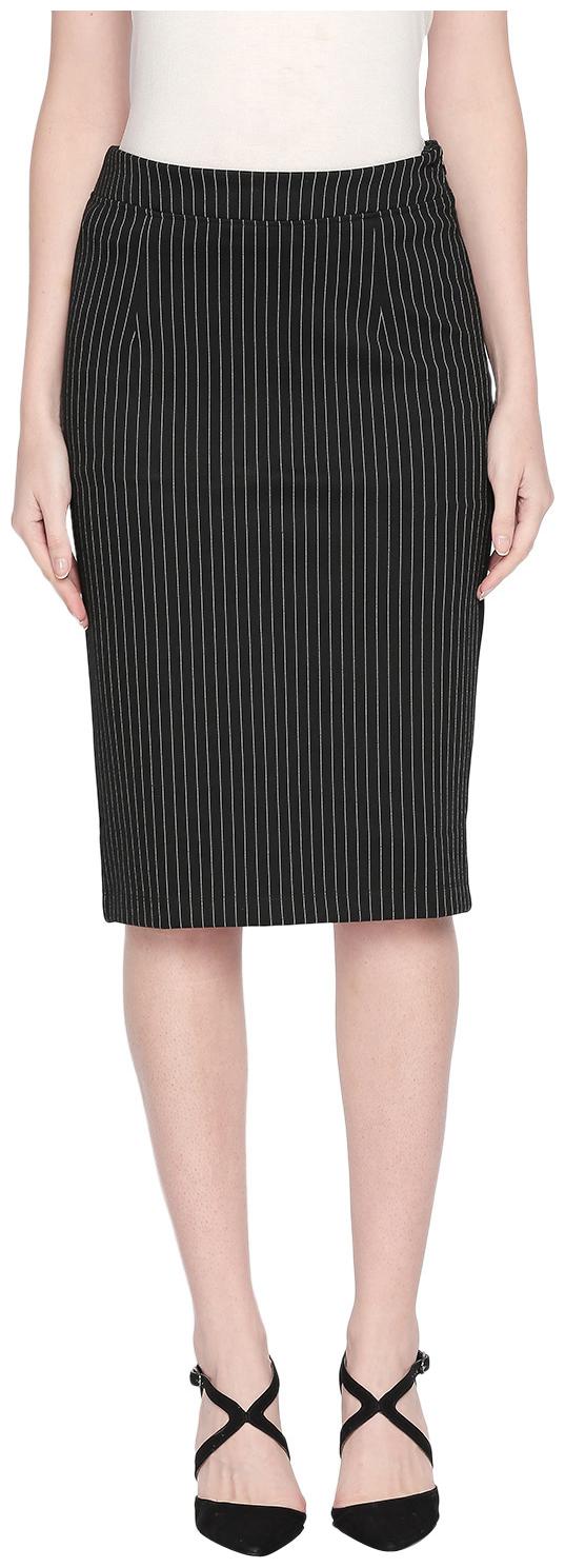 

Annabelle By Pantaloons Striped Straight skirt Midi Skirt - Black