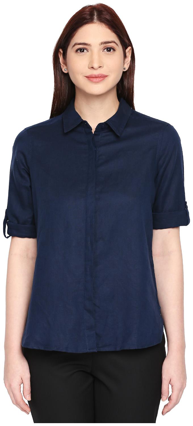 

Annabelle By Pantaloons Women Blue Solid Regular Fit Shirt