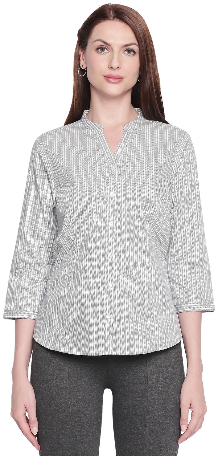 

Annabelle By Pantaloons Women Grey Striped Regular Fit Shirt