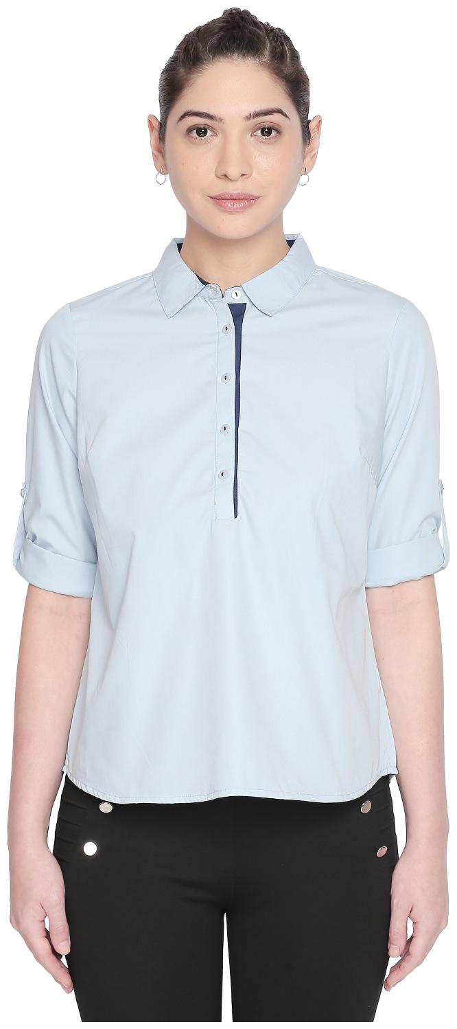 

Annabelle By Pantaloons Women Blue Solid Regular Fit Shirt