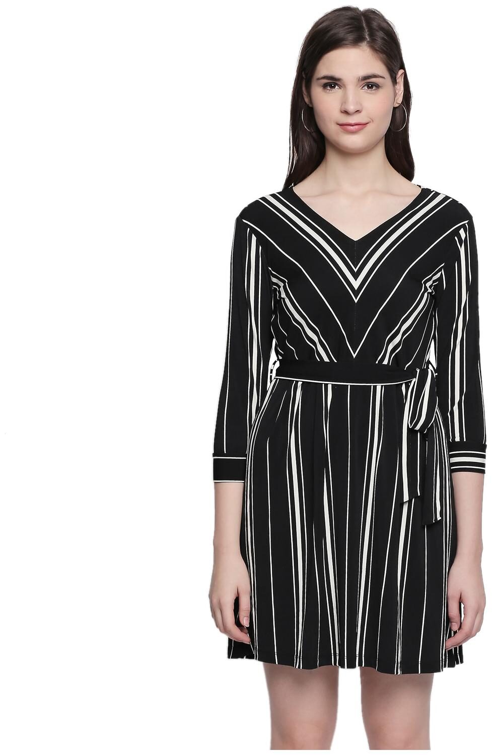 

Annabelle By Pantaloons Black Striped Flared dress