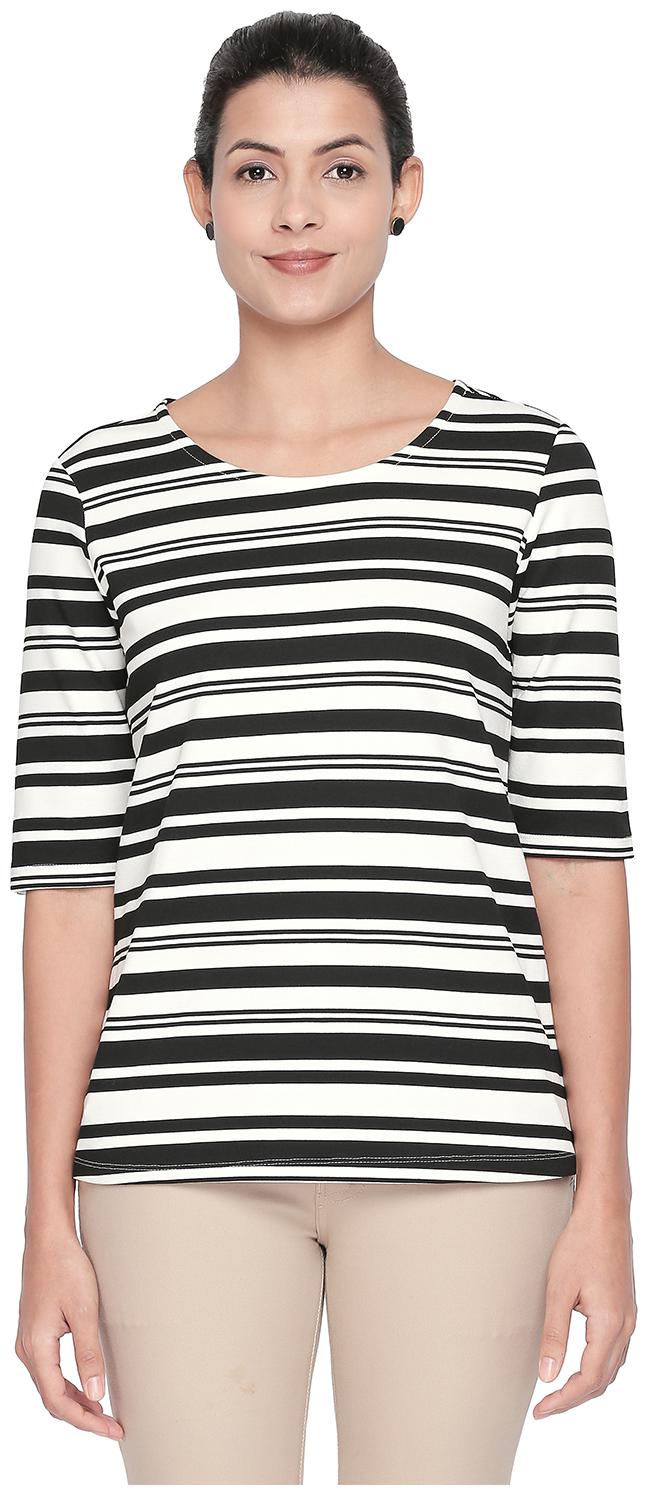 

Annabelle By Pantaloons Women Striped Blouson top - Black White