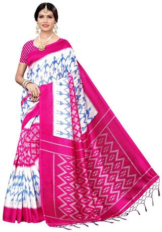 Anni Designer Women Silk Universal Sarees With Blouse Pink;White