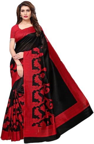 Anni Designer Women Black Color Bhagalpuri Silk Printed Saree With Blouse Piece