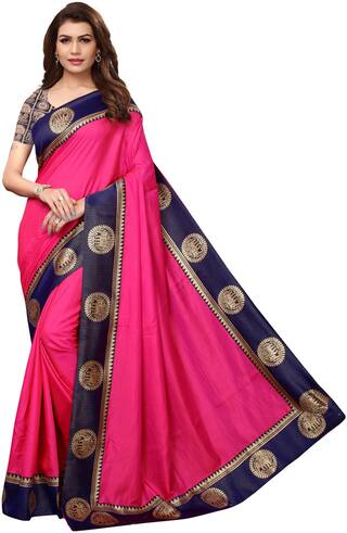 Anni Designer Pink Solid Universal Regular Saree With Blouse , With blouse