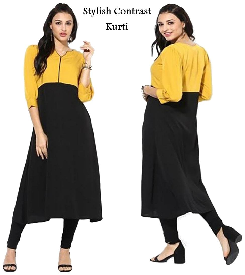 

Chrome Coral Women Yellow Printed Straight Kurta