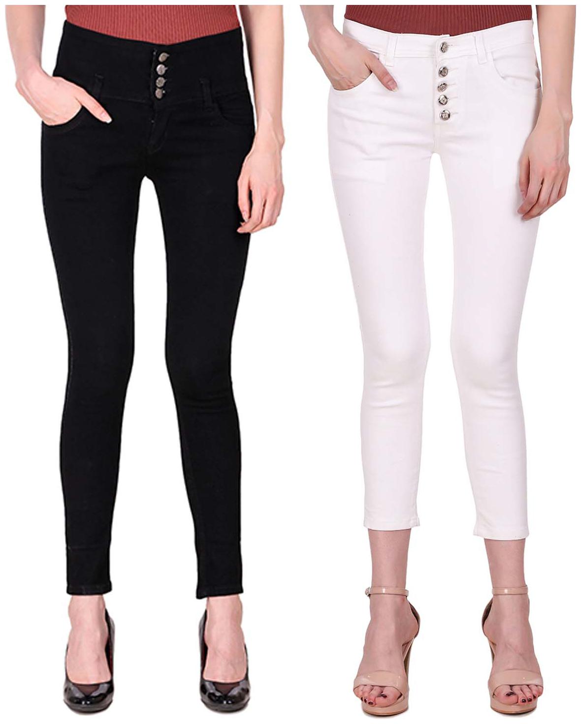

Ansh Fashion Wear Women White Black Straight fit Jeans