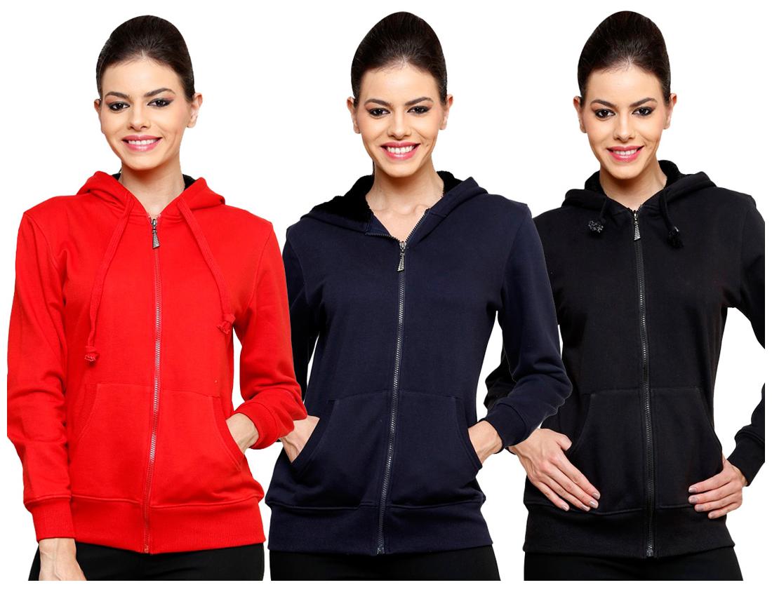 

Ansh Fashion Wear Combo of 3 Multiclour Cotton Women Hooded Sweatshirt