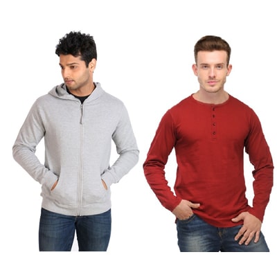 

Ansh Fashion Wear Grey And Red Cotton Blend Pack Of Hooded And Sweatshirt