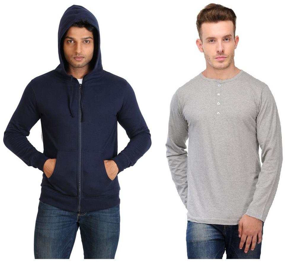

Ansh Fashion Wear Blue And Grey Cotton Blend Pack Of Hooded And Sweatshirt