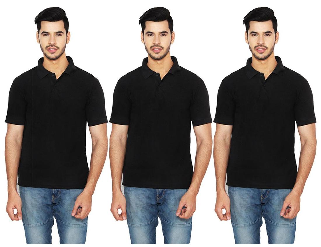 

Ansh Fashion Wear Men Black Regular fit Cotton Polo collar T-Shirt - Pack Of 3