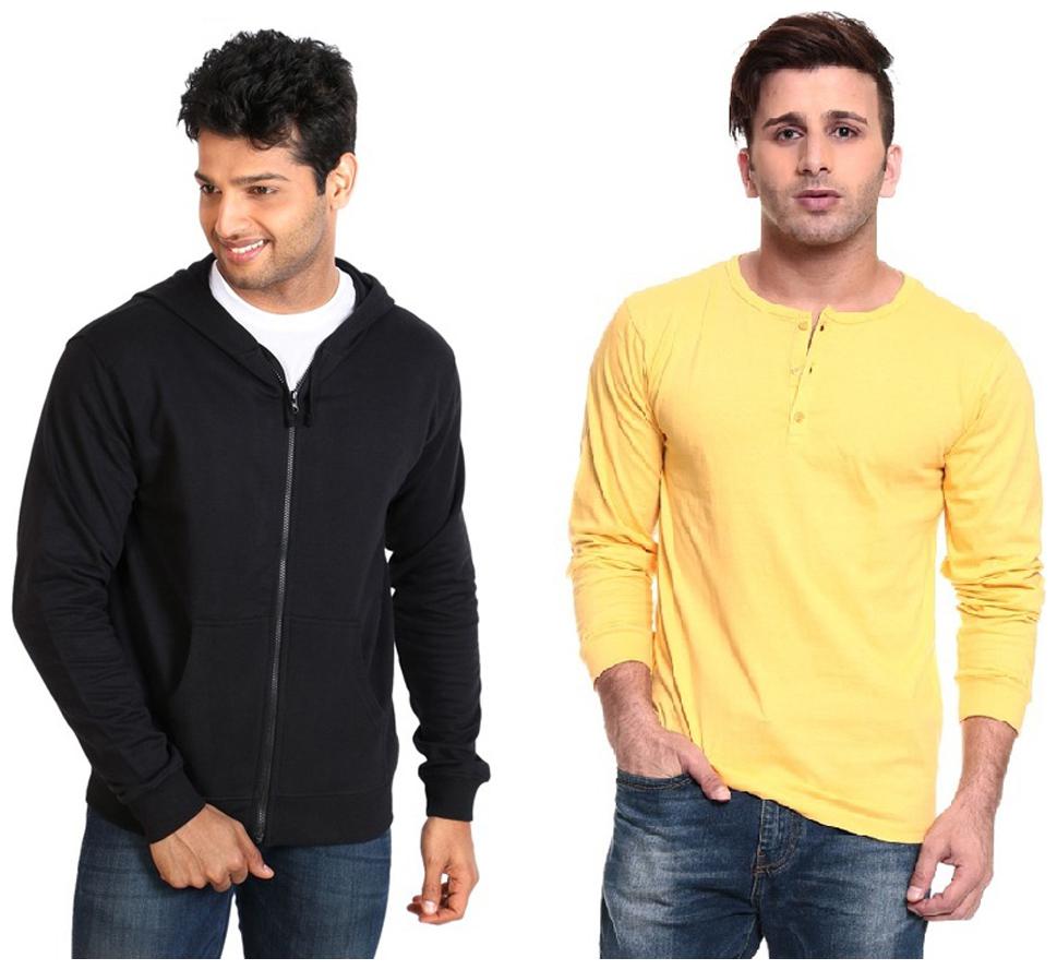

Ansh Fashion Wear Black And Yellow Cotton Blend Pack Of Hooded And Sweatshirt