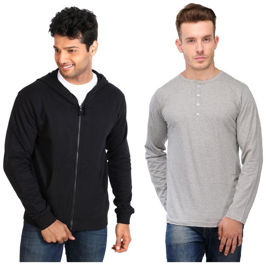 

Ansh Fashion Wear Black And Grey Cotton Blend Pack Of Hooded And Sweatshirt