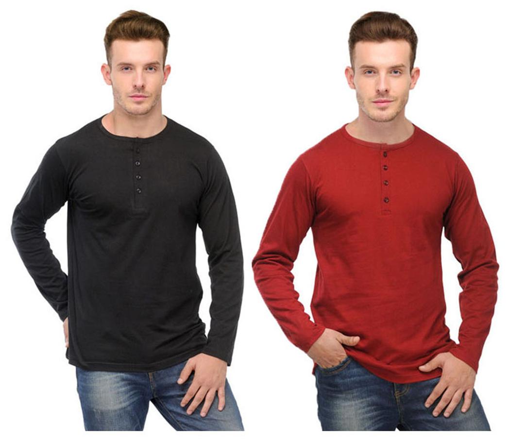 

Ansh Fashion Wear Men Multi Regular fit Cotton Henley neck T-Shirt - Pack Of 2