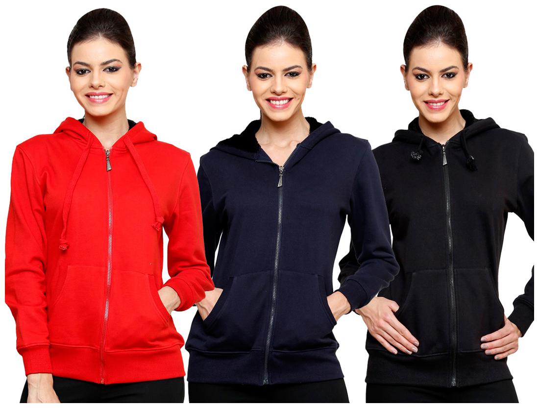 

Ansh Fashion Wear Combo of 3 Multiclour Cotton Women Hooded Sweatshirt