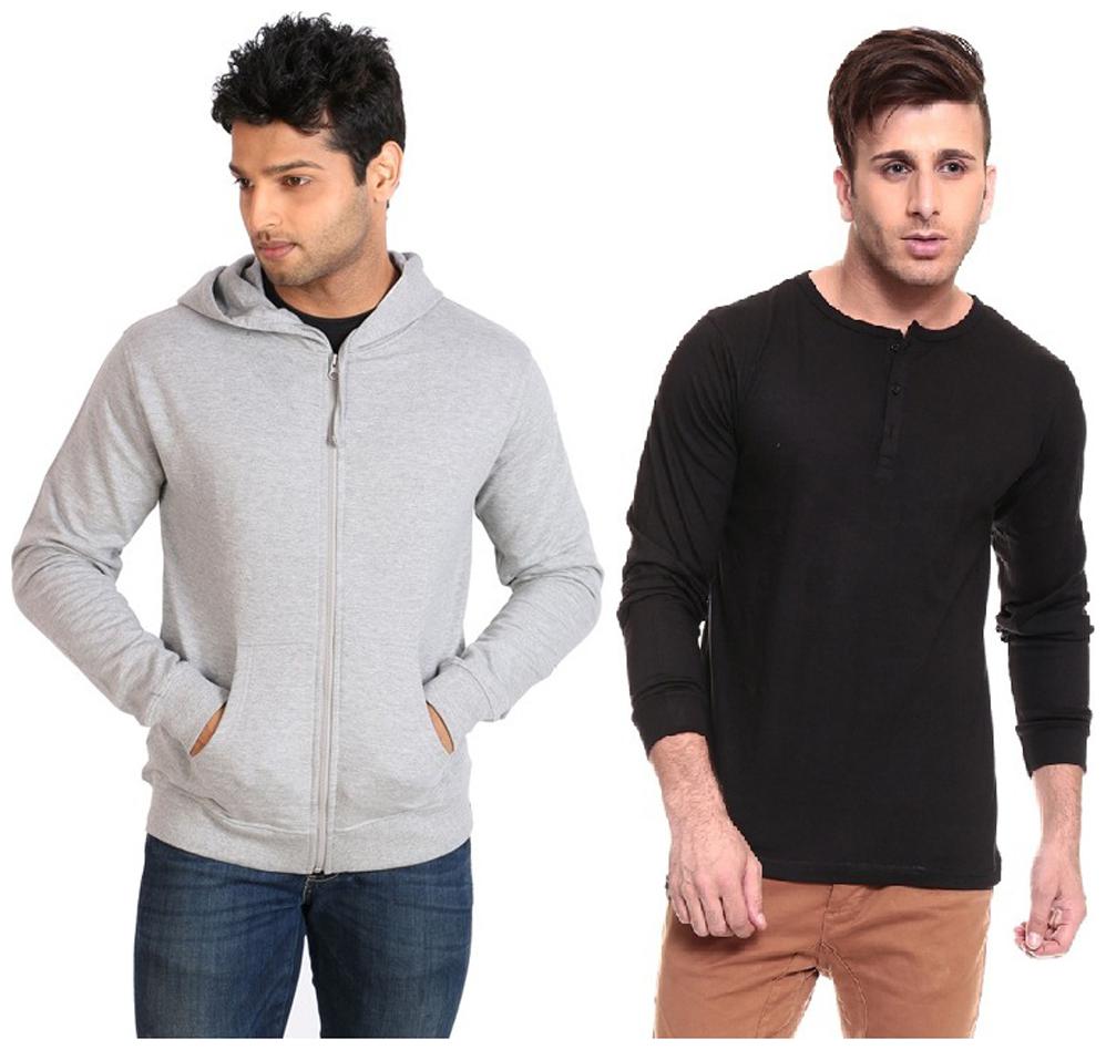 

Ansh Fashion Wear Grey And Black Cotton Blend Pack Of Hooded And Sweatshirt