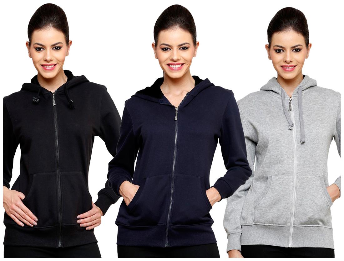 

Ansh Fashion Wear Combo of 3 Multiclour Cotton Women Hooded Sweatshirt