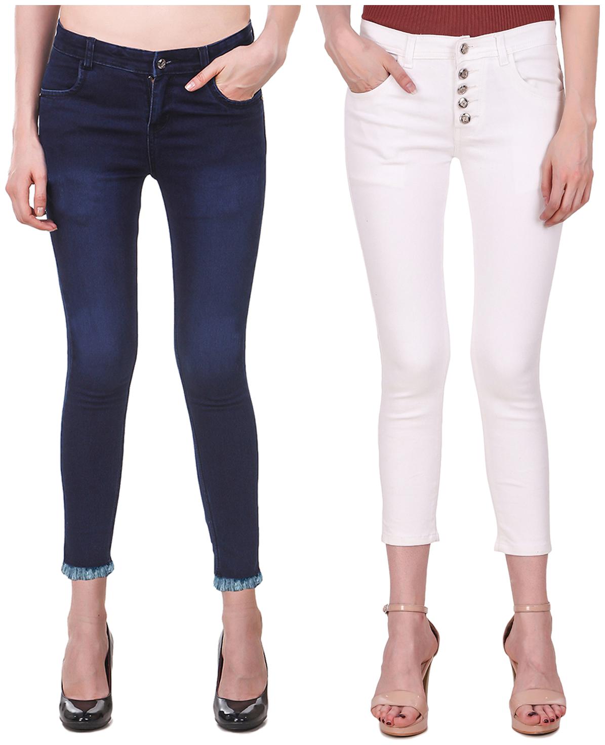 

Ansh Fashion Wear Women White Blue Straight fit Jeans