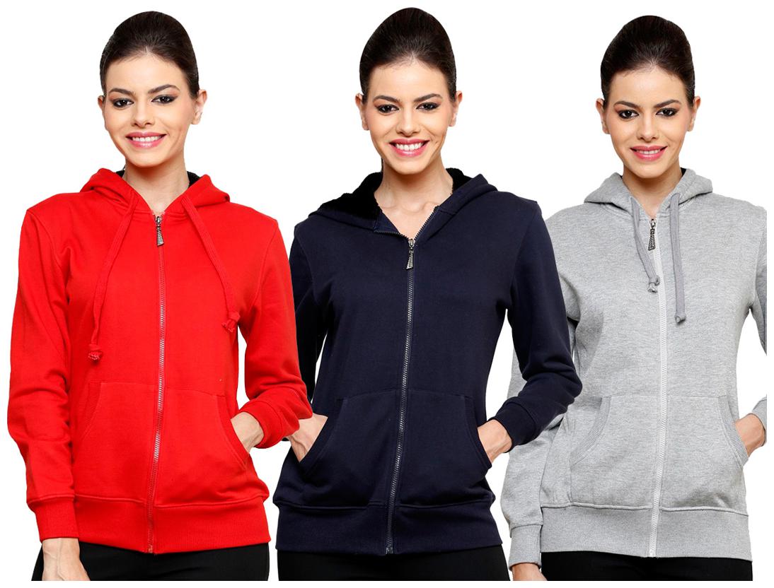 

Ansh Fashion Wear Combo of 3 Multiclour Cotton Women Hooded Sweatshirt