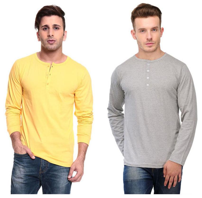 

Ansh Fashion Wear Men Yellow Regular fit Cotton Henley neck T-Shirt - Pack Of 2