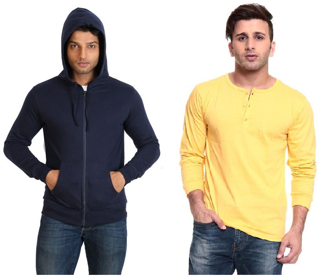 

Ansh Fashion Wear Blue And Yellow Cotton Blend Pack Of Hooded And Sweatshirt