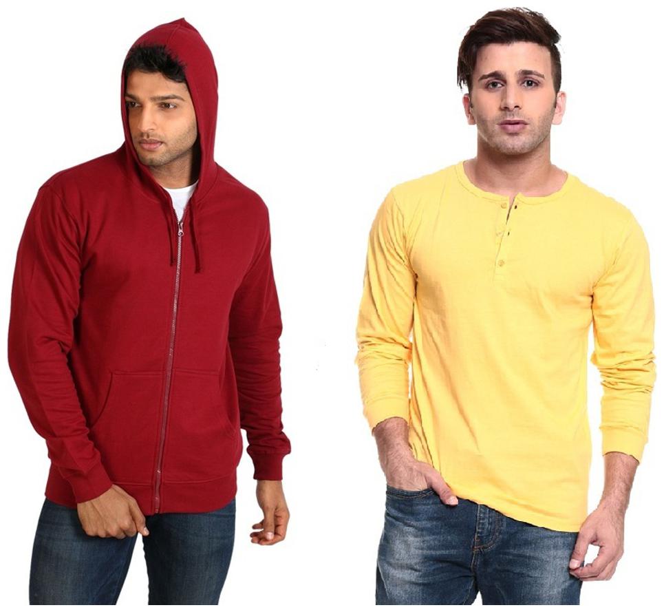 

Ansh Fashion Wear Red And Yellow Cotton Blend Pack Of Hooded And Sweatshirt