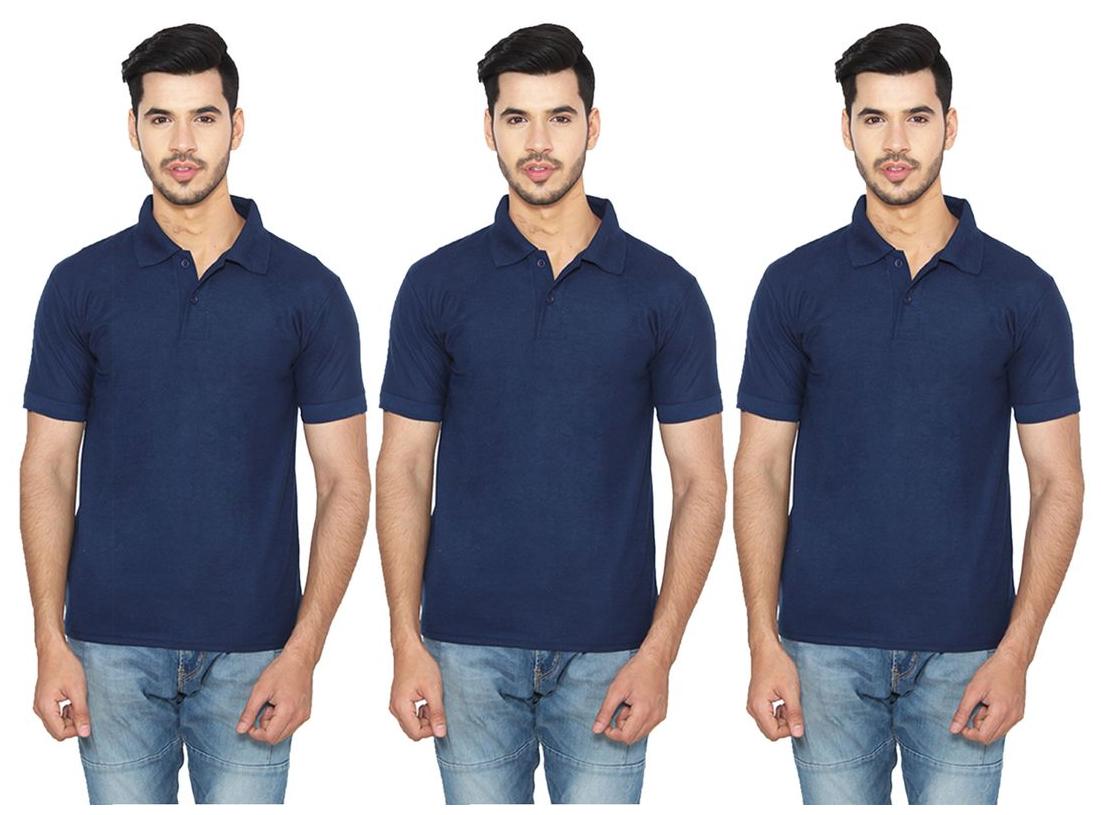 

Ansh Fashion Wear Men Blue Regular fit Cotton Polo collar T-Shirt - Pack Of 3