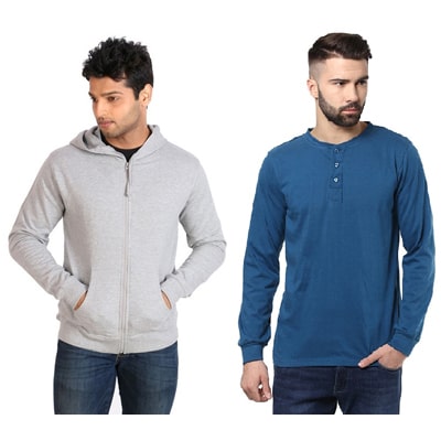 

Ansh Fashion Wear Grey And Blue Cotton Blend Pack Of Hooded And Sweatshirt