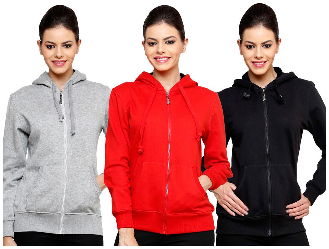 

Ansh Fashion Wear Combo of 3 Multiclour Cotton Women Hooded Sweatshirt
