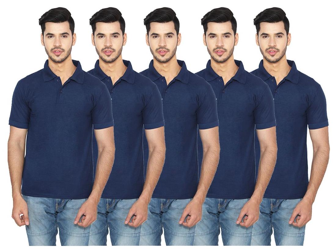 

Ansh Fashion Wear Men Blue Regular fit Cotton Polo collar T-Shirt - Pack Of 5