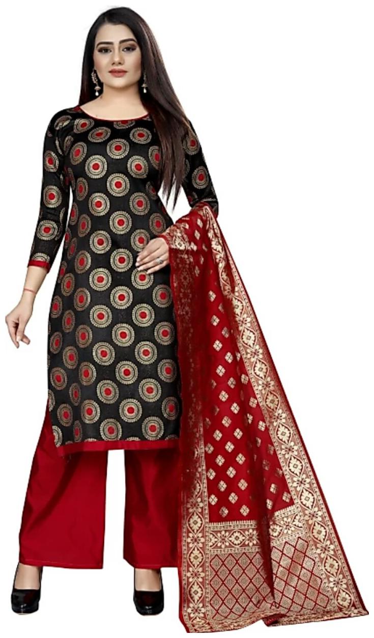 

Anshukam Black Unstitched Kurta with bottom dupatta With dupatta Dress Material