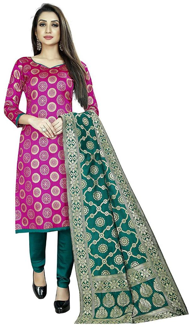 

Anshukam Pink Unstitched Kurta with bottom dupatta With dupatta Dress Material