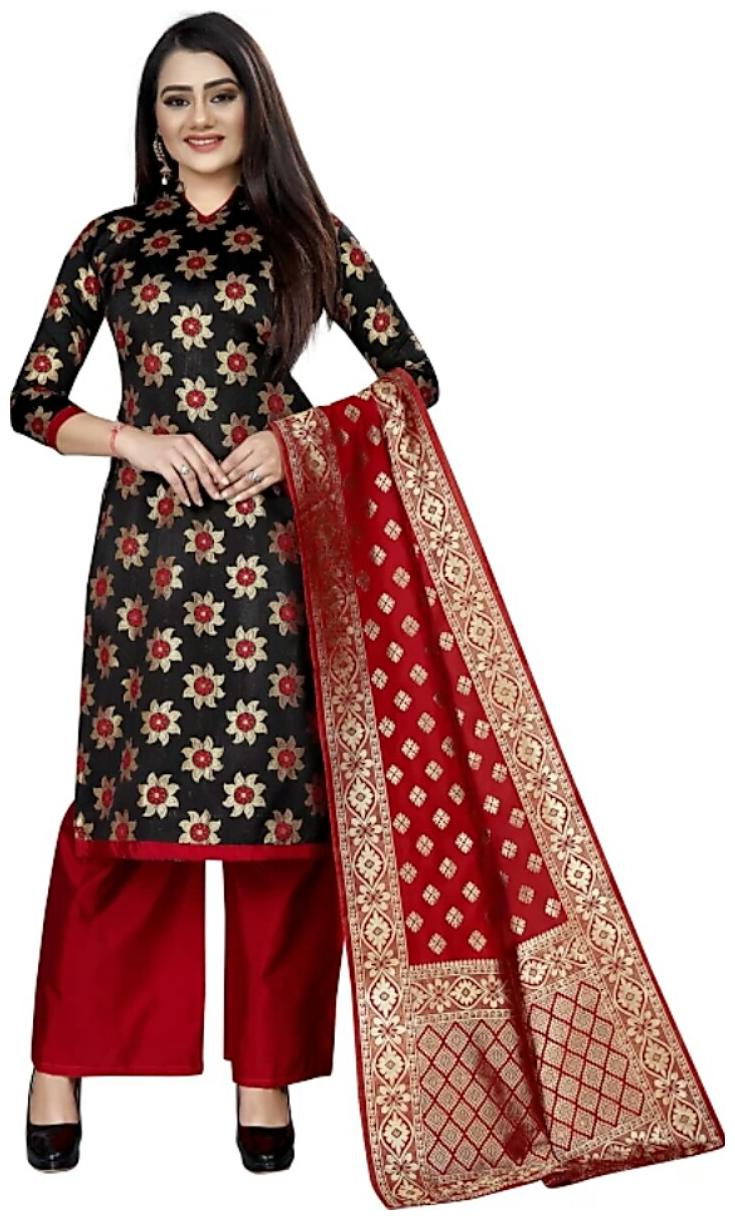 

Anshukam Black Unstitched Kurta with bottom dupatta With dupatta Dress Material