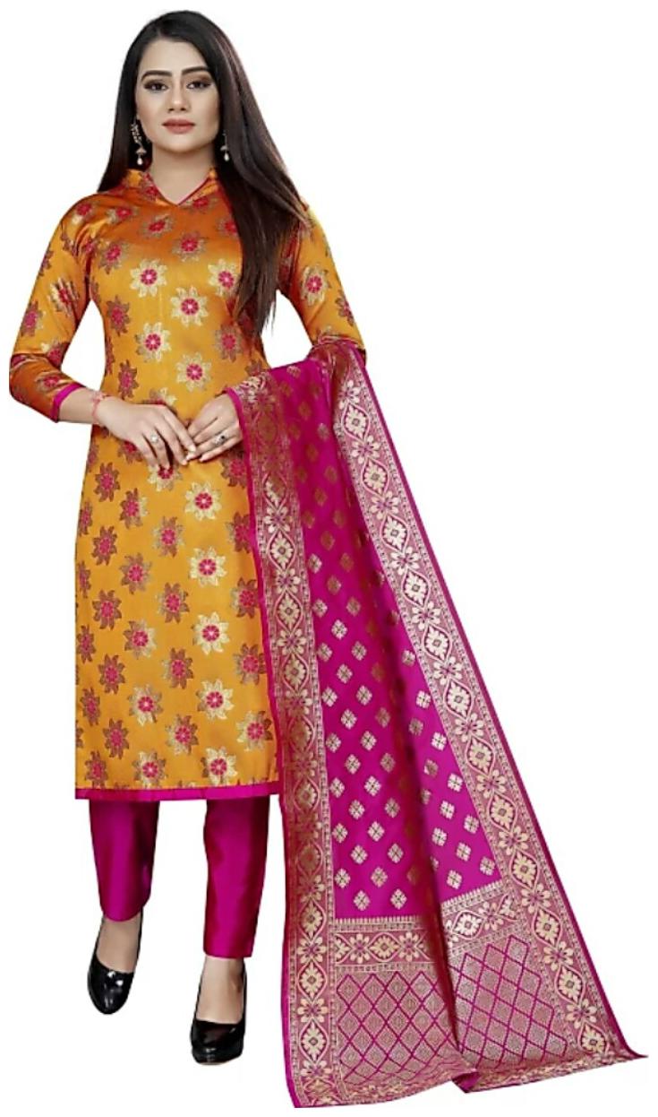 

Anshukam Yellow Unstitched Kurta with bottom dupatta With dupatta Dress Material