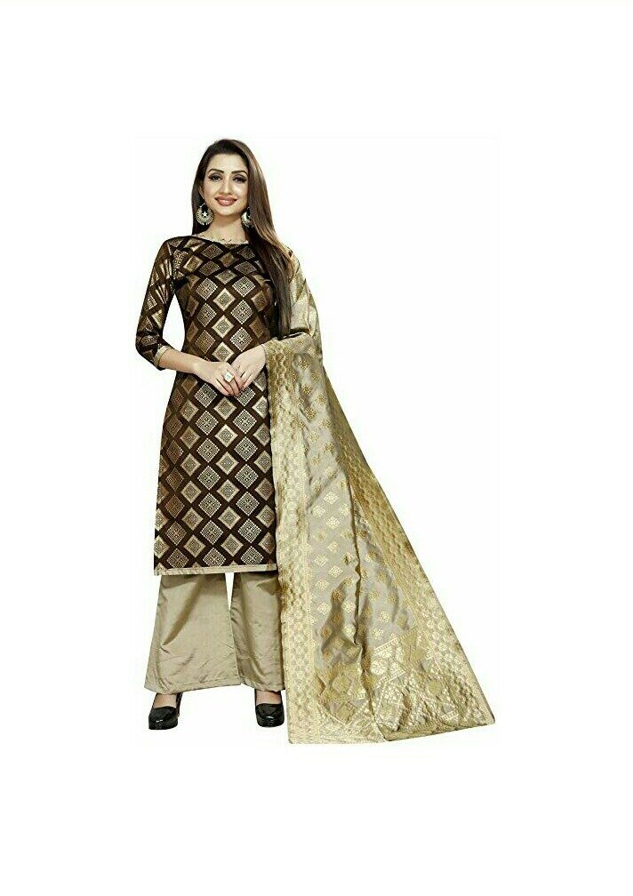 

Anshukam Brown Unstitched Kurta with bottom dupatta With dupatta Dress Material