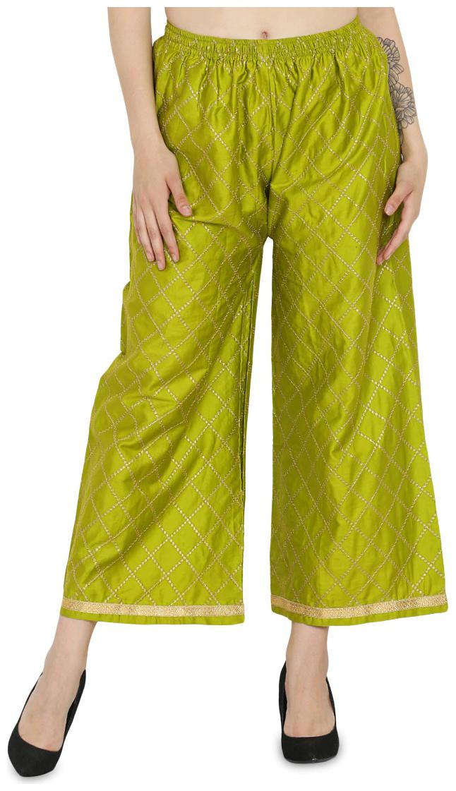 

ANTARES Olive Embroidered Wide Leg Palazzo