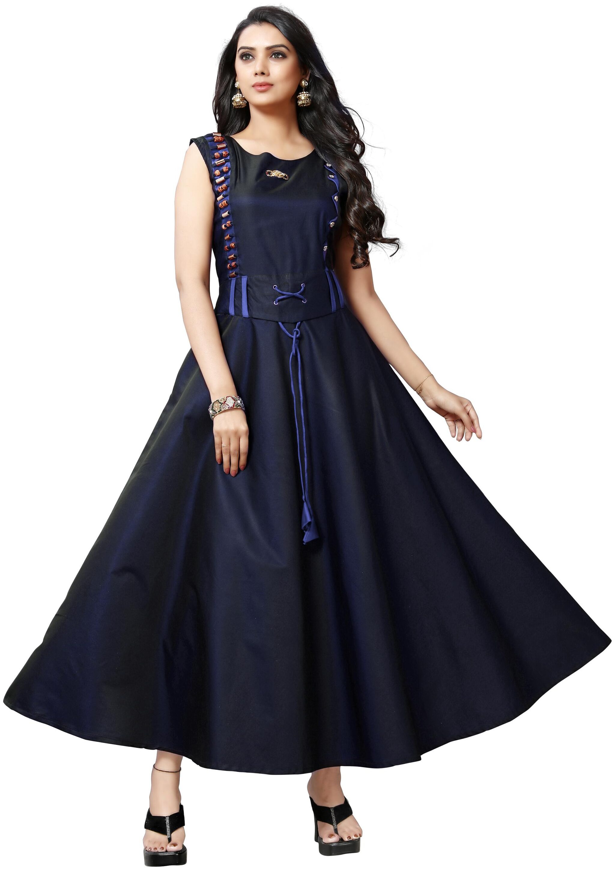 

Anu Clothing Satin Solid Stitched Gown For Women -Navy Blue
