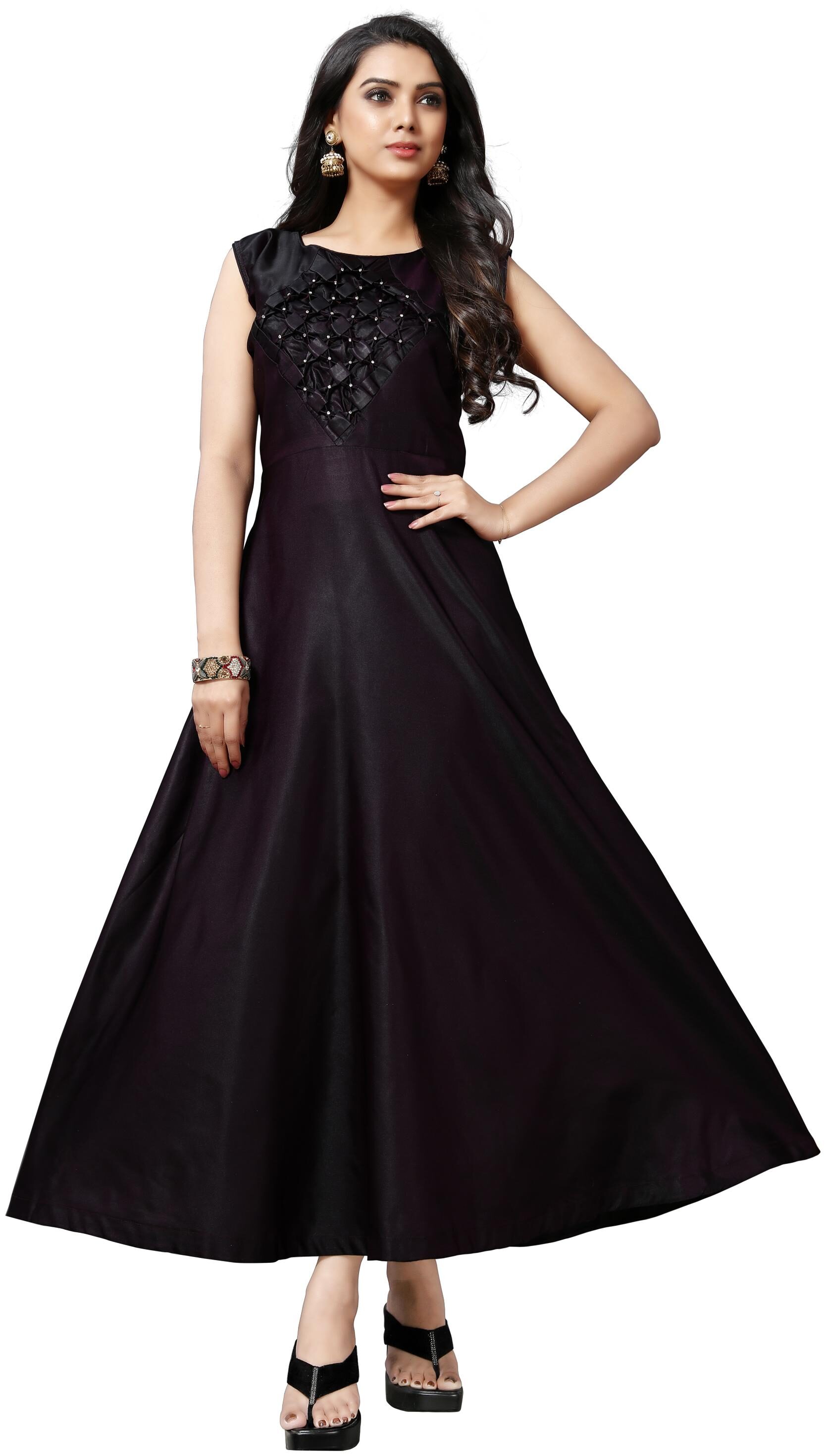 

Anu Clothing Satin Purple Solid Only Gown For Women