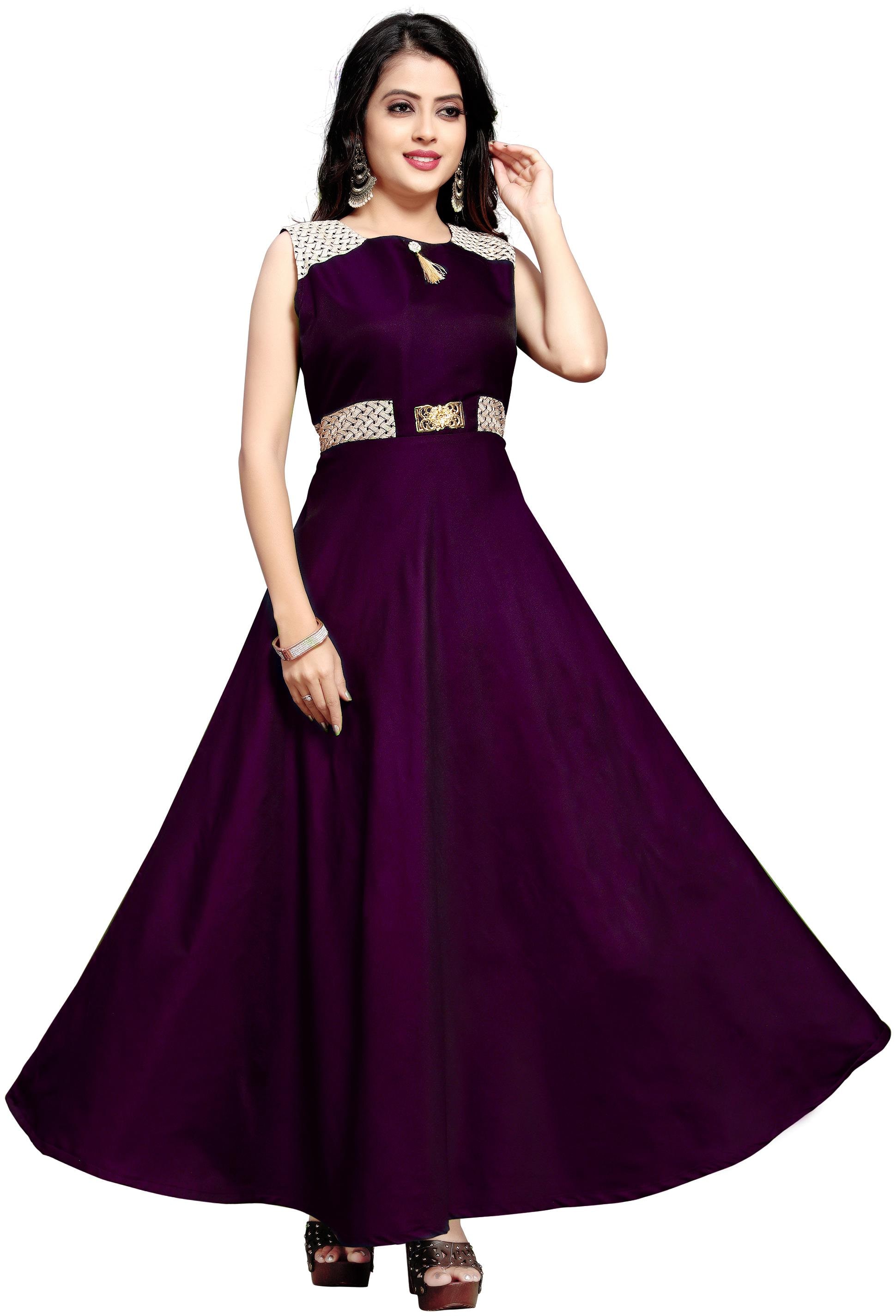 

Anu Clothing Satin Solid Stitched Gown For Women -Purple