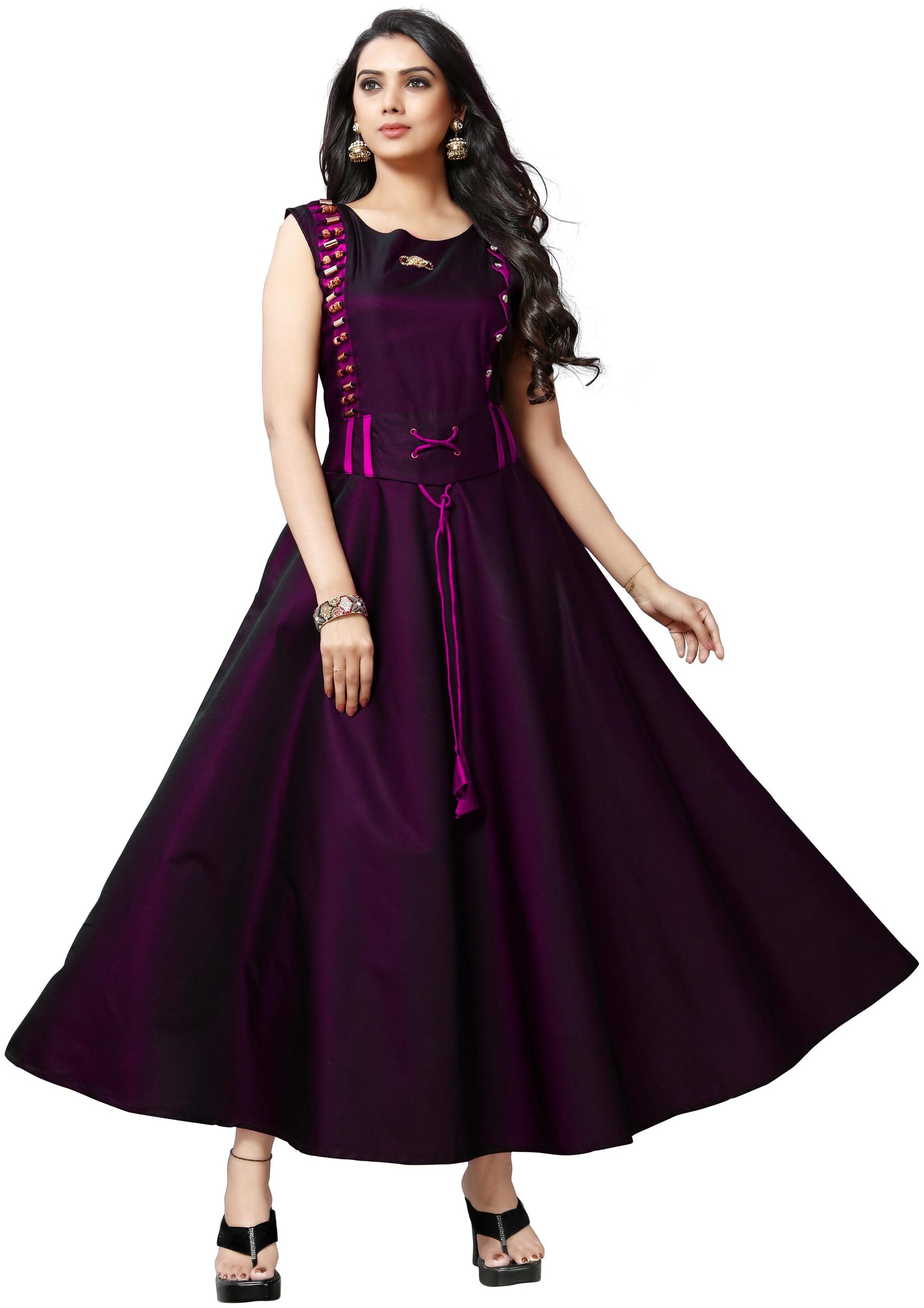 

Anu Clothing Satin Solid Stitched Gown For Women -Purple