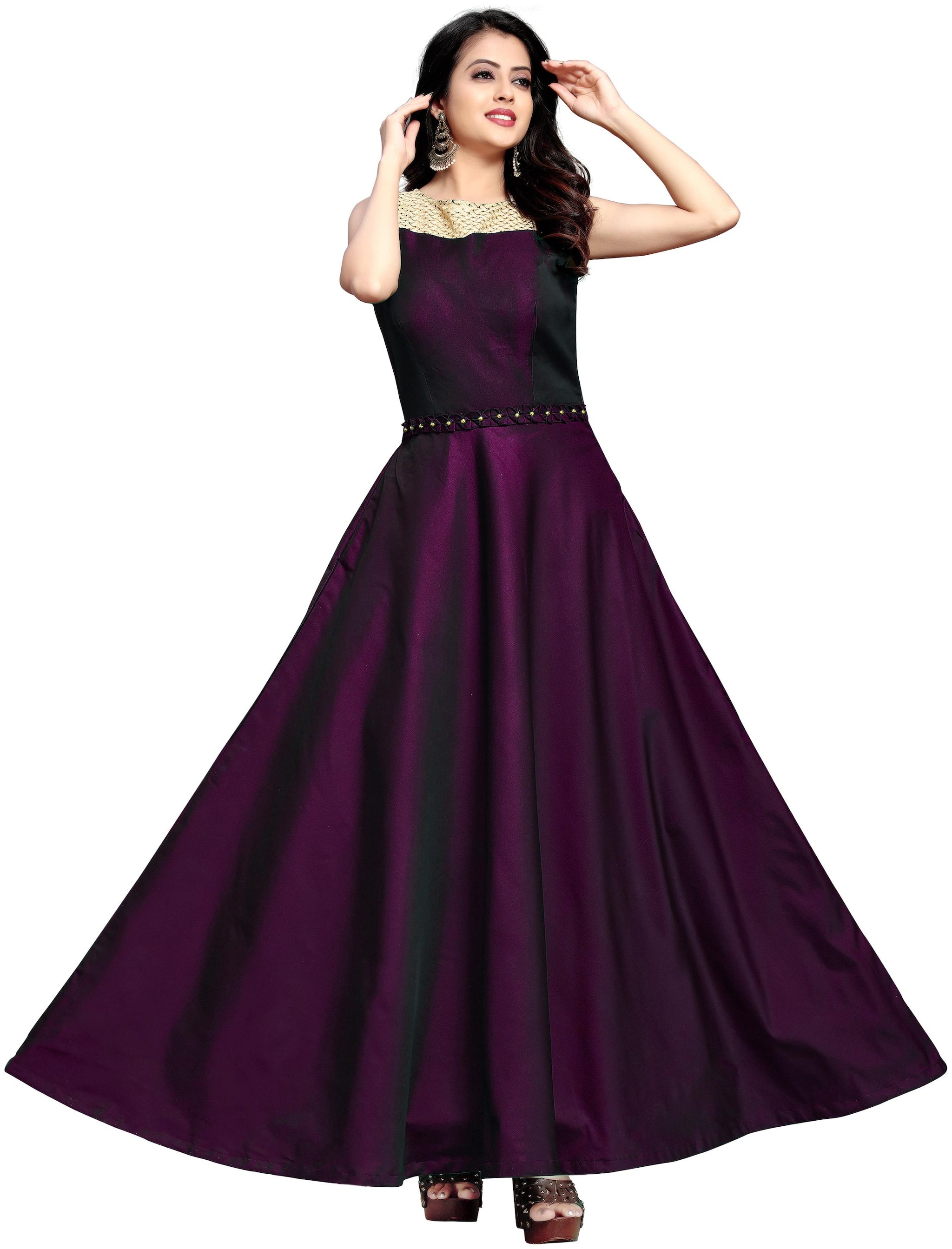 

Anu Clothing Satin Solid Stitched Gown For Women -Purple