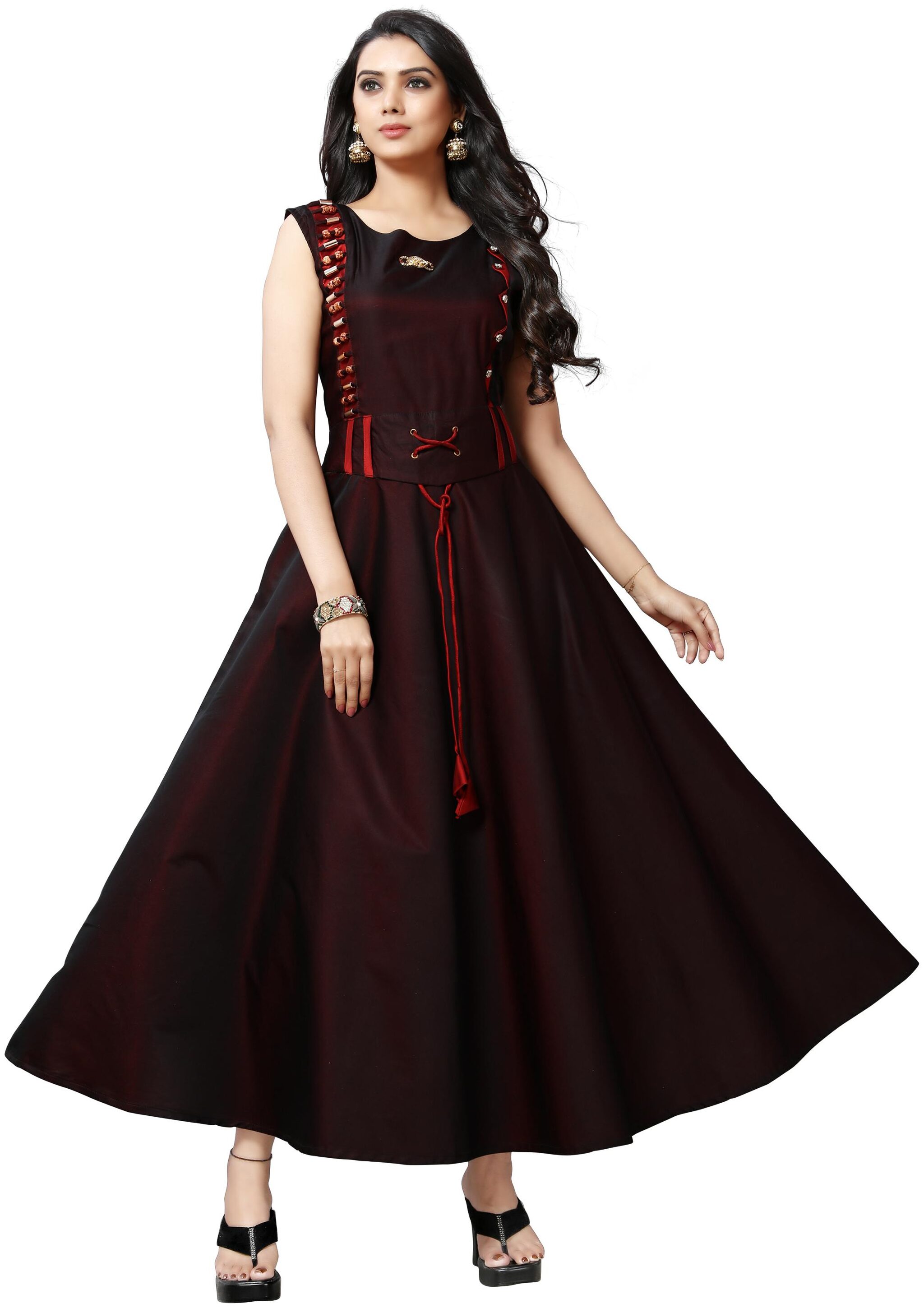 

Anu Clothing Satin Solid Stitched Gown For Women -Maroon