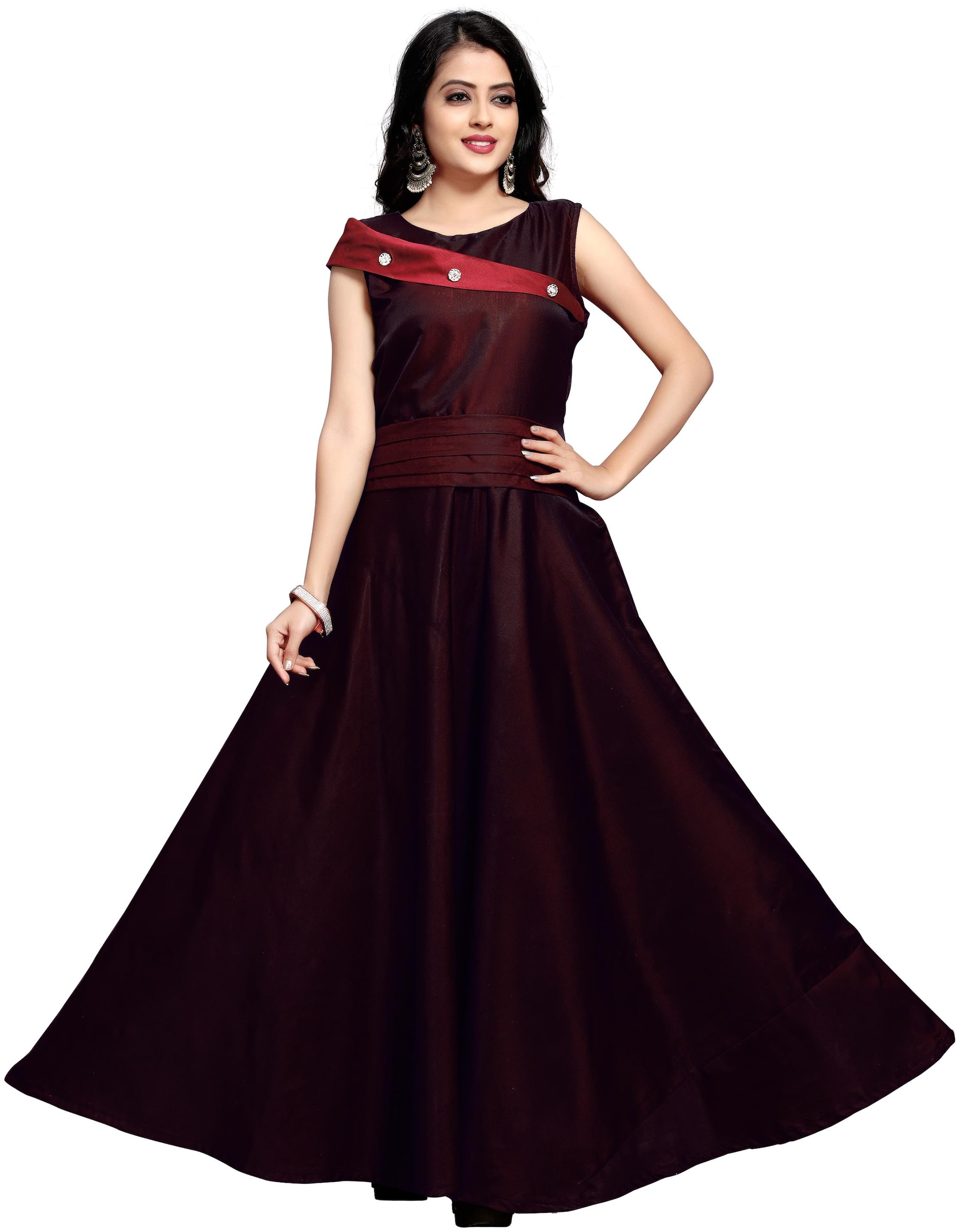 

Anu Clothing Satin Solid Stitched Gown For Women -Maroon