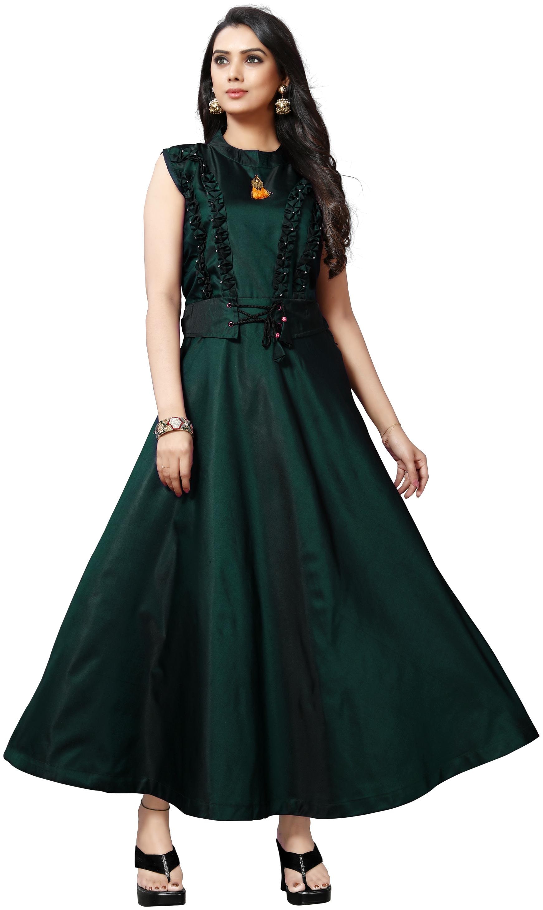 

Anu Clothing Satin Solid Stitched Gown For Women -Green
